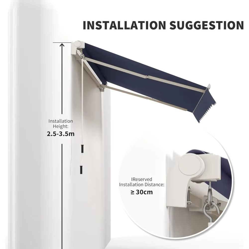 مظلة قابلة للسحب مقاس 10 × 8 أقدام، مظلات فناء، غطاء واقي من الشمس بمقبض يدوي، قماش مقاوم للأشعة فوق البنفسجية والماء والألومنيوم