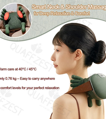 Real Touch Heat Massager, Neck Massager with Fingers, Deep Kneading Electric Back Massager, 3 Speed Modes, Portable Massage Device for Home, Office & Travel (Green)