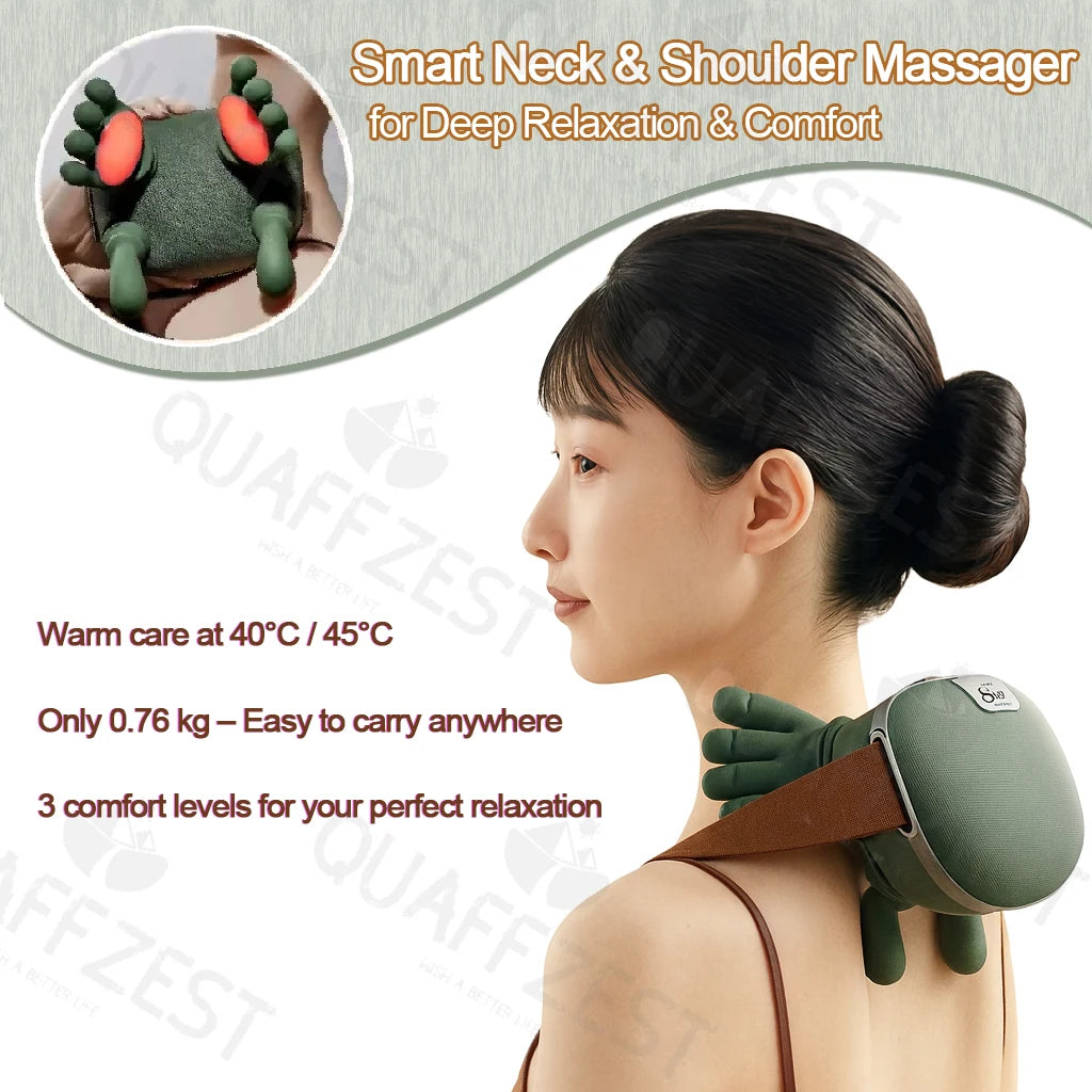 Real Touch Heat Massager, Neck Massager with Fingers, Deep Kneading Electric Back Massager, 3 Speed Modes, Portable Massage Device for Home, Office & Travel (Green)