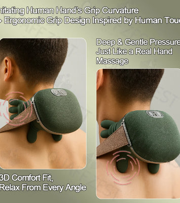 Real Touch Heat Massager, Neck Massager with Fingers, Deep Kneading Electric Back Massager, 3 Speed Modes, Portable Massage Device for Home, Office & Travel (Green)