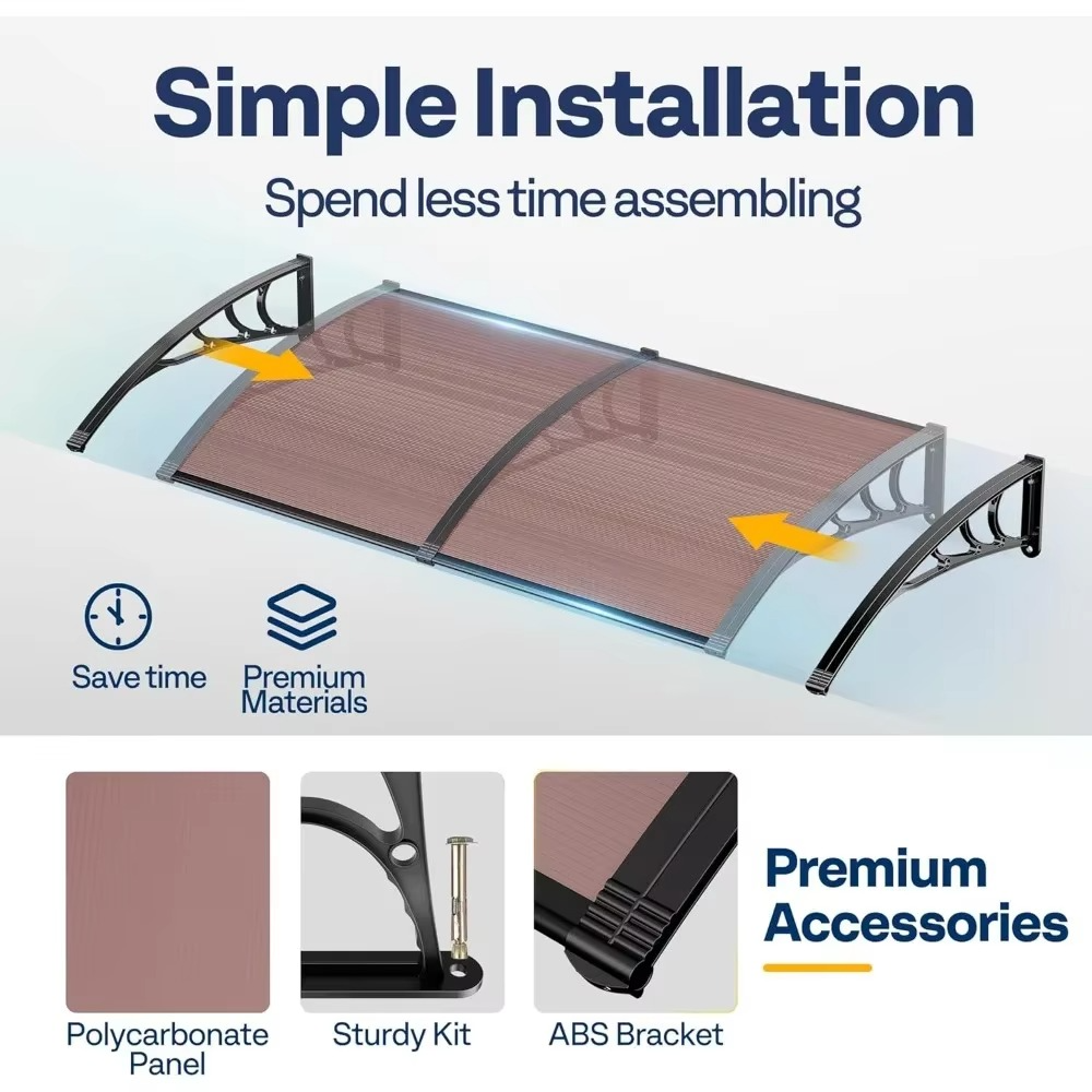 مظلة نافذة وباب من البولي كربونات باللون البني مع دعامة سوداء