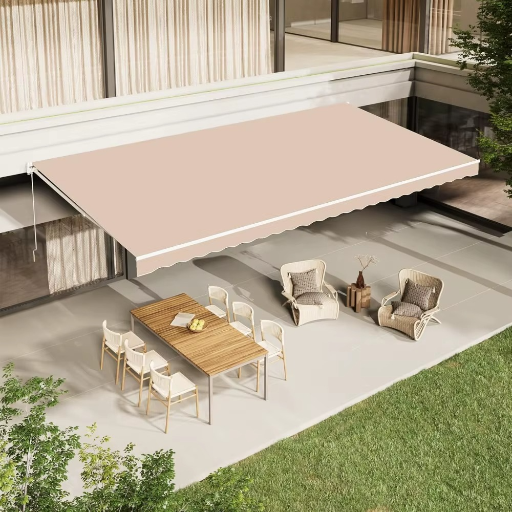 مظلة شمسية قابلة للسحب يدويًا مقاس 13 × 10 أقدام، غطاء مظلة فناء خارجي، مظلة سطح غروب الشمس مع كرنك يدوي