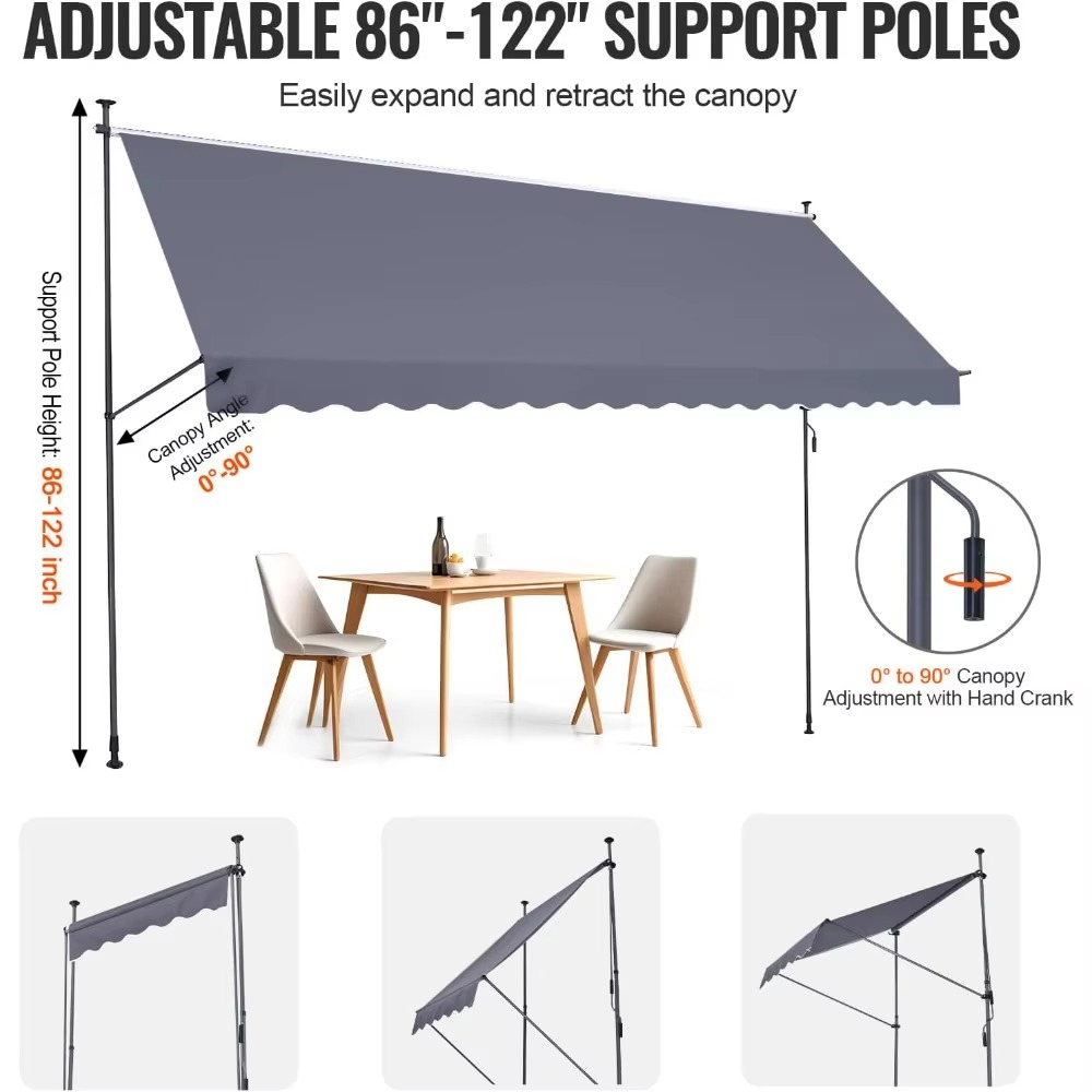 مظلة فناء قابلة للسحب مقاس 178 × 47، مظلة فناء خارجية قابلة للسحب ومظلة واقية من الشمس، مظلة قابلة للتعديل لباب ونافذة الفناء