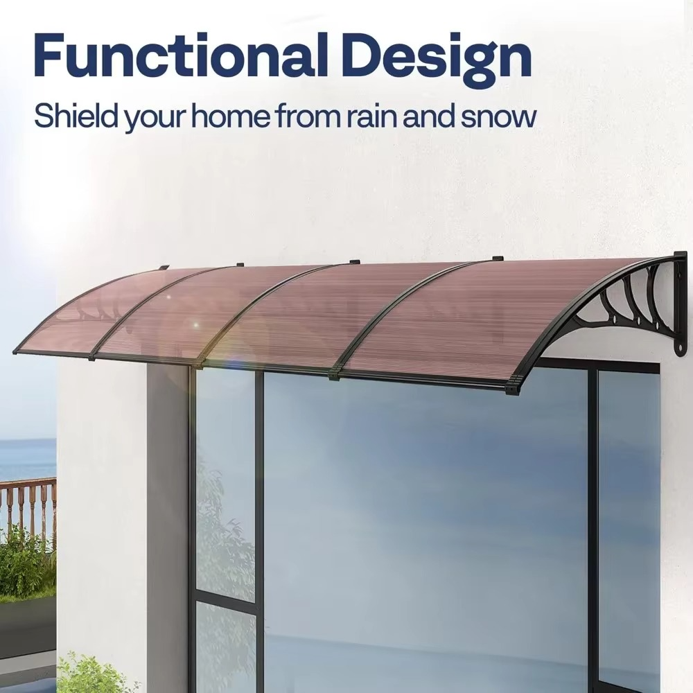 مظلة نافذة وباب من البولي كربونات باللون البني مع دعامة سوداء