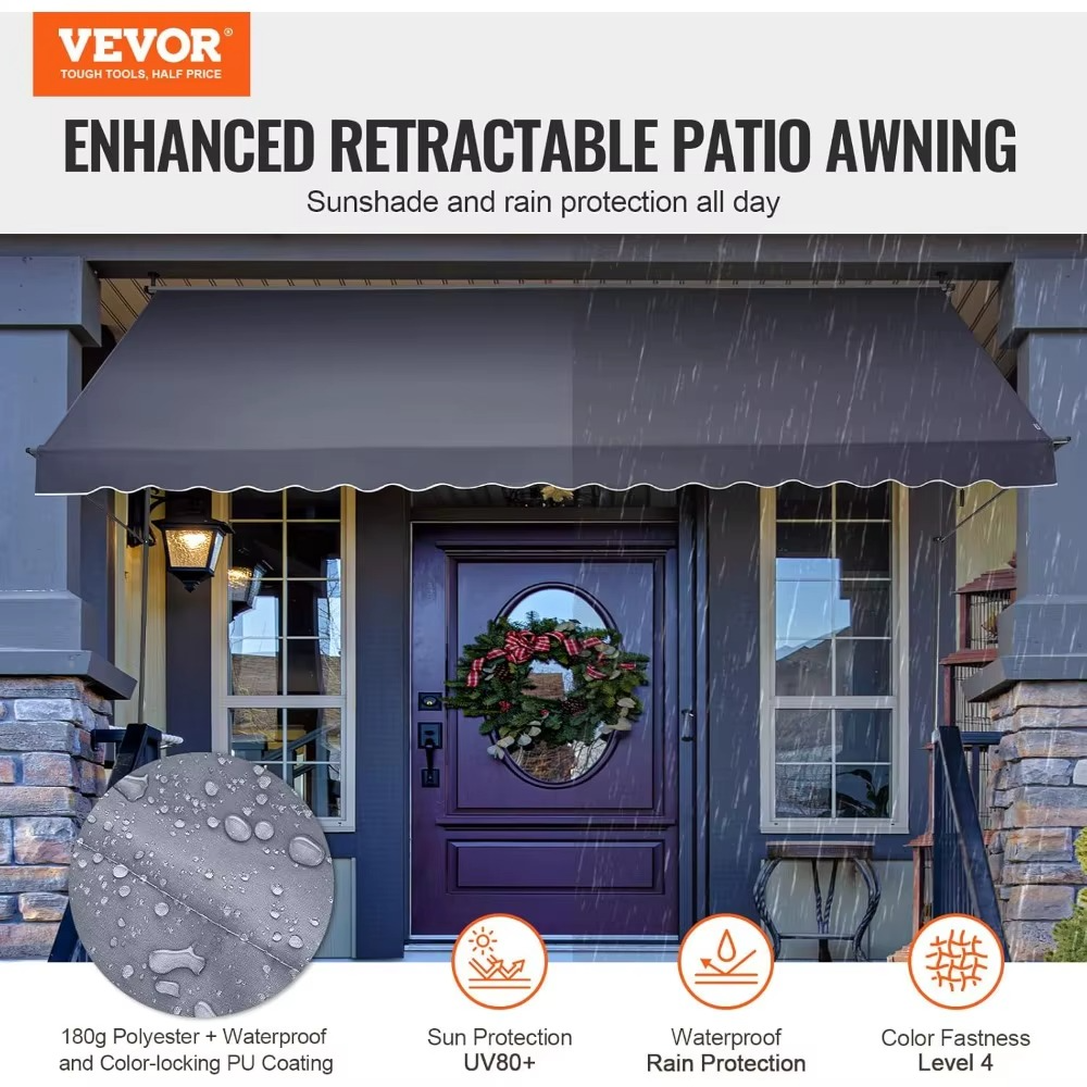 مظلة فناء قابلة للسحب مقاس 178 × 47، مظلة فناء خارجية قابلة للسحب ومظلة واقية من الشمس، مظلة قابلة للتعديل لباب ونافذة الفناء