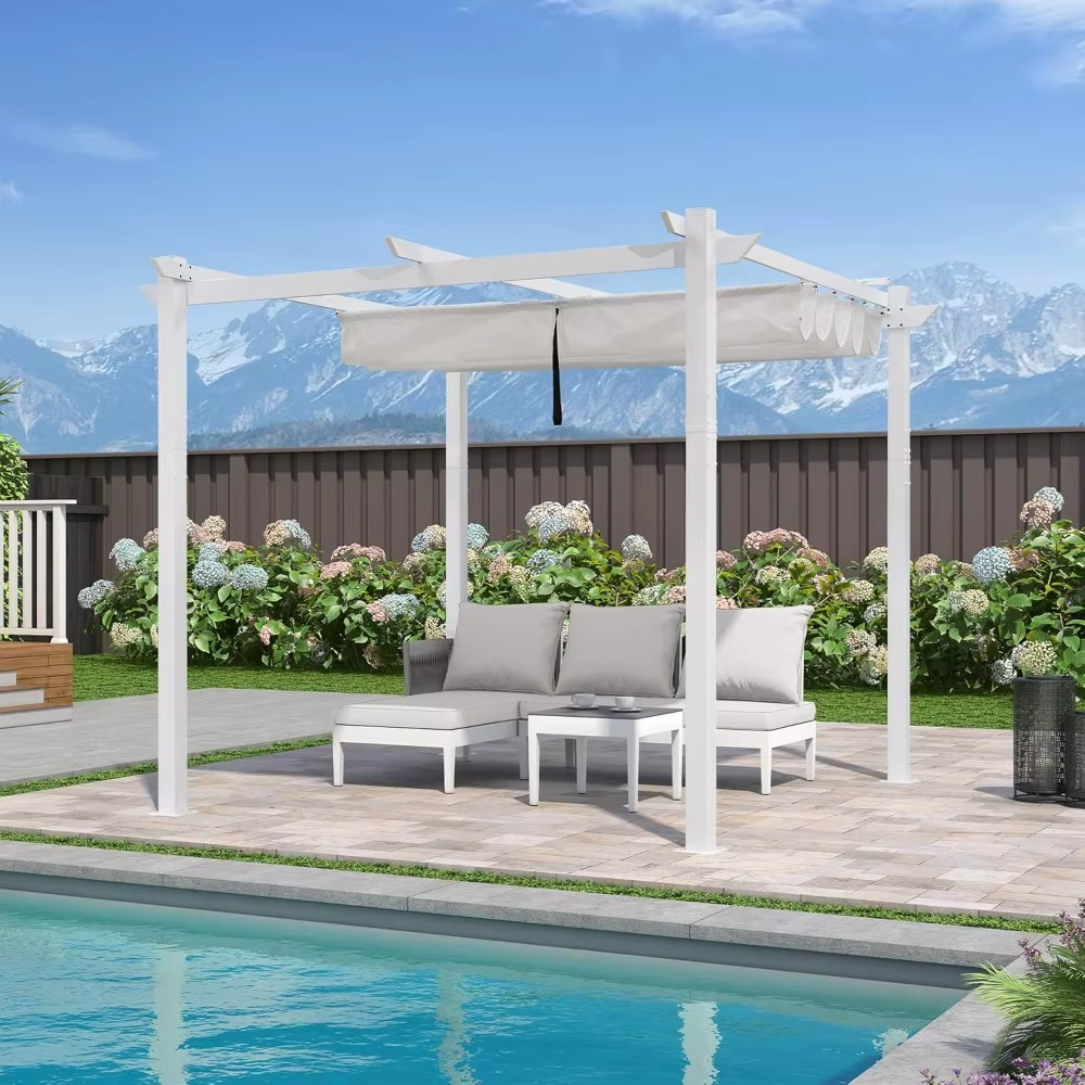 مظلة خارجية من الألومنيوم مقاس 10×10 مع مظلة قابلة للسحب شديدة التحمل وظل مزدوج للفناء الخلفي