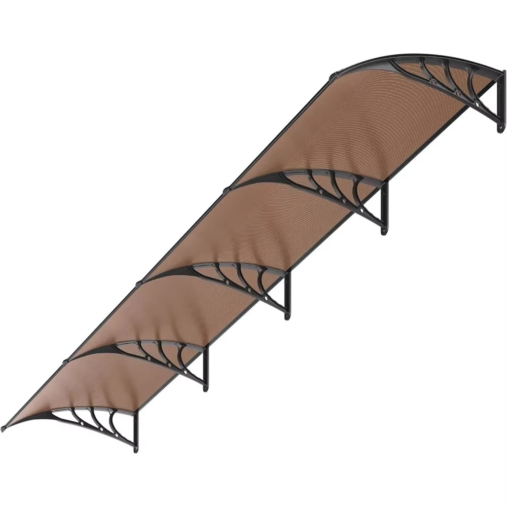 مظلة نافذة وباب من البولي كربونات باللون البني مع دعامة سوداء