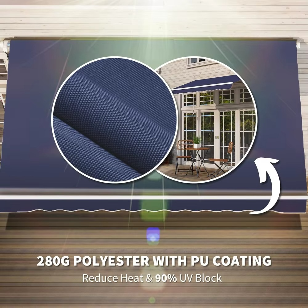 مظلة قابلة للسحب مقاس 10 × 8 أقدام، مظلات فناء، غطاء واقي من الشمس بمقبض يدوي، قماش مقاوم للأشعة فوق البنفسجية والماء والألومنيوم