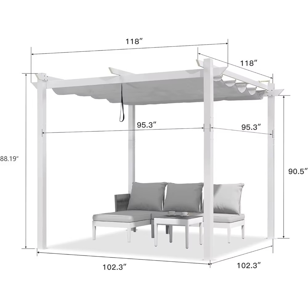مظلة خارجية من الألومنيوم مقاس 10×10 مع مظلة قابلة للسحب شديدة التحمل وظل مزدوج للفناء الخلفي