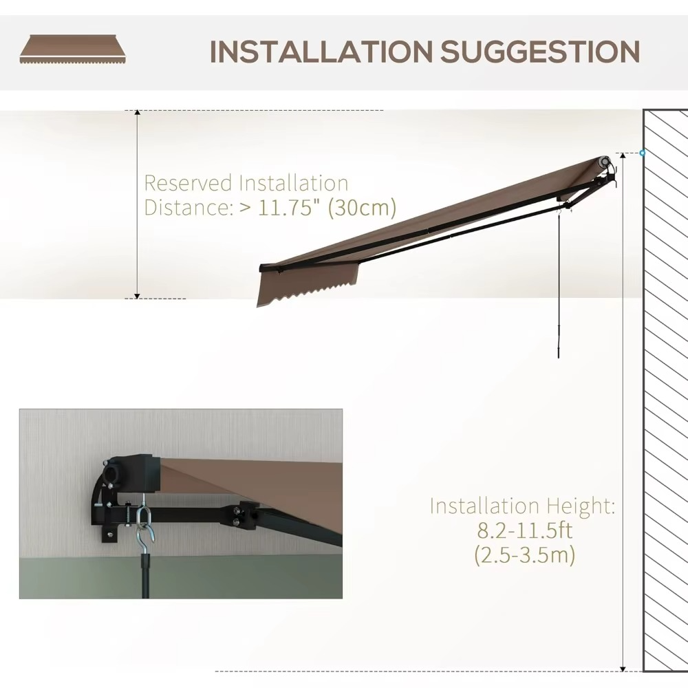مظلة قابلة للسحب مقاس 13 × 10 أقدام، مظلة فناء مع مقبض يدوي، قماش مقاوم للأشعة فوق البنفسجية 280 جرامًا للمتر المربع والألومنيوم