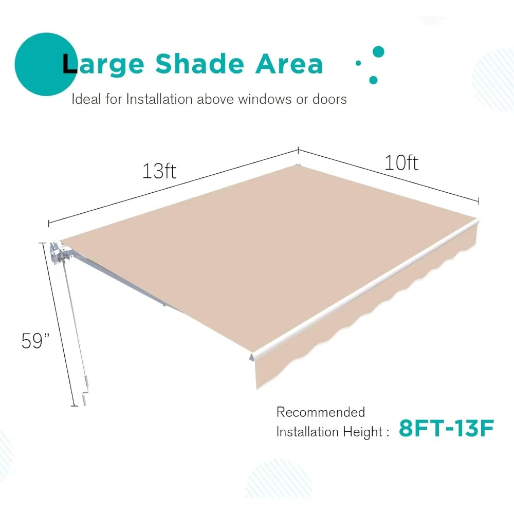 مظلة شمسية قابلة للسحب يدويًا مقاس 13 × 10 أقدام، غطاء مظلة فناء خارجي، مظلة سطح غروب الشمس مع كرنك يدوي