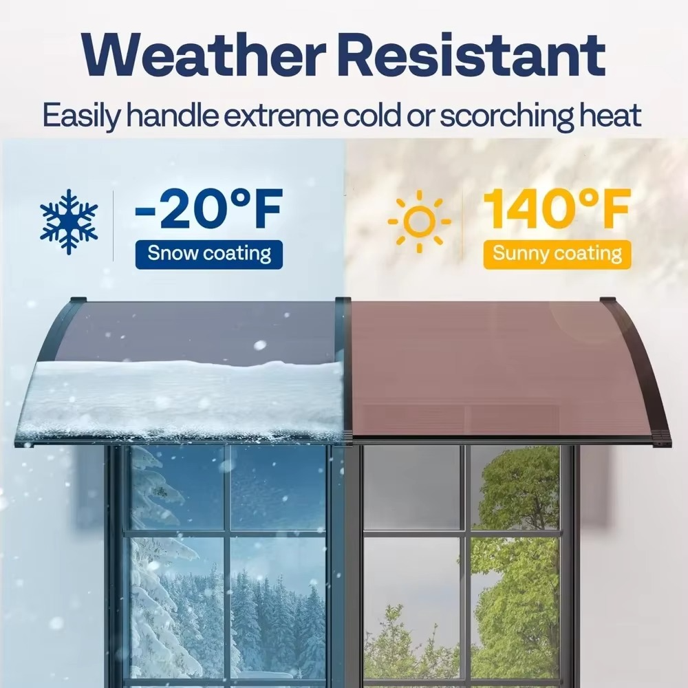 مظلة نافذة وباب من البولي كربونات باللون البني مع دعامة سوداء