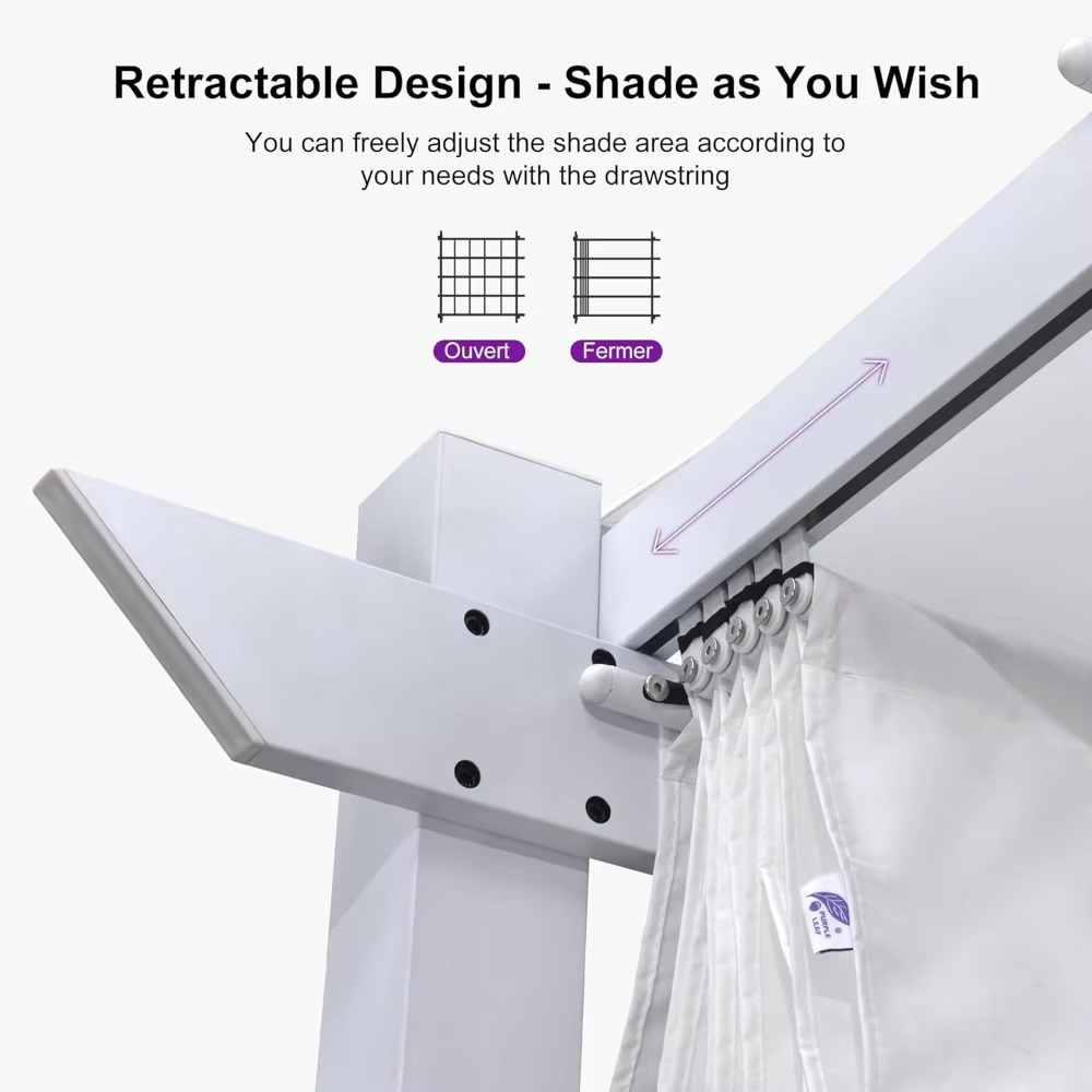 مظلة خارجية من الألومنيوم مقاس 10×10 مع مظلة قابلة للسحب شديدة التحمل وظل مزدوج للفناء الخلفي