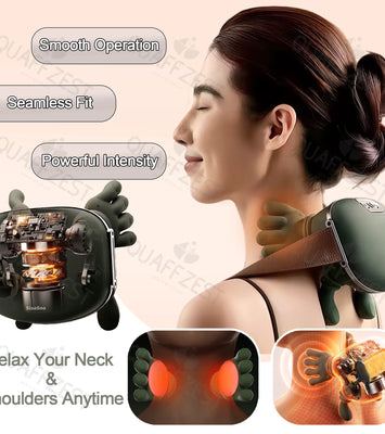 Real Touch Heat Massager, Neck Massager with Fingers, Deep Kneading Electric Back Massager, 3 Speed Modes, Portable Massage Device for Home, Office & Travel (Green)