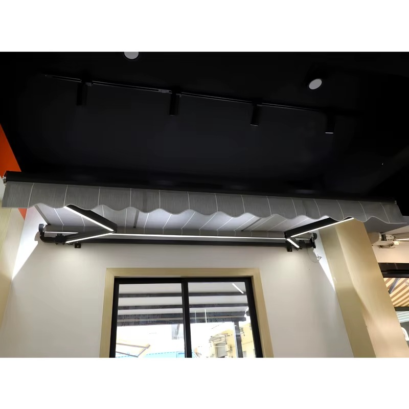 مظلة من قماش البوليستر الفاخر للبيع بالجملة مزودة بصمام ثنائي باعث للضوء وحماية من الأشعة فوق البنفسجية ومظلة كهربائية خارجية قابلة للطي