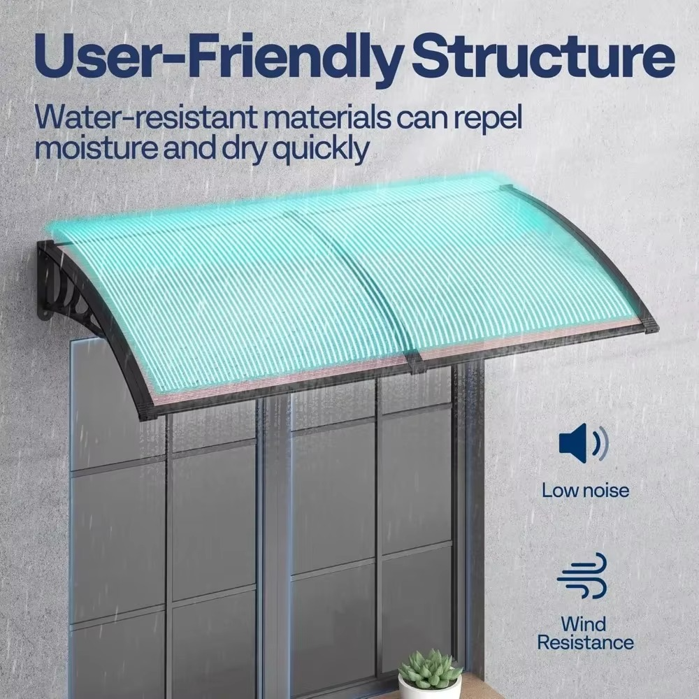 مظلة نافذة وباب من البولي كربونات باللون البني مع دعامة سوداء