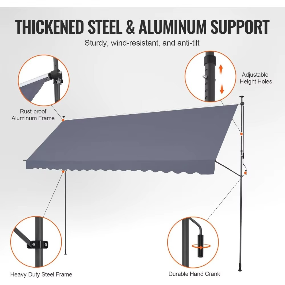 مظلة فناء قابلة للسحب مقاس 178 × 47، مظلة فناء خارجية قابلة للسحب ومظلة واقية من الشمس، مظلة قابلة للتعديل لباب ونافذة الفناء